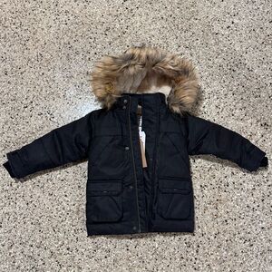 NWT Appaman Black Coat Toddler Parka with Faux Fur Trim 3T